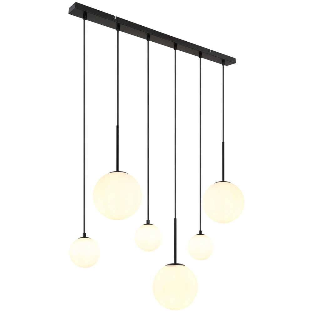 Design pendant lamp Hallie 6-light black with white spheres