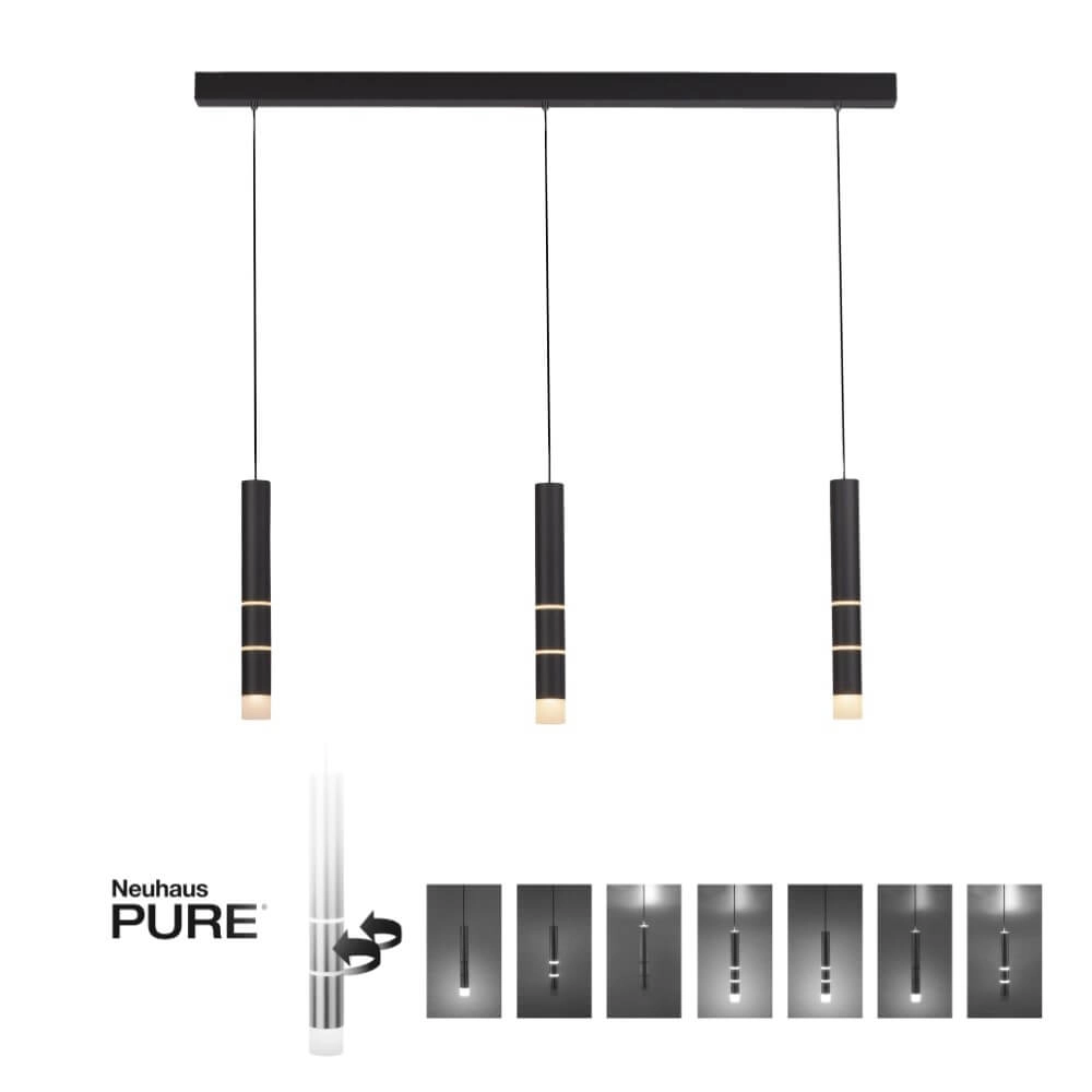 Black hanging lamp Pure Vega 3-light Paul Neuhaus 4012248357576