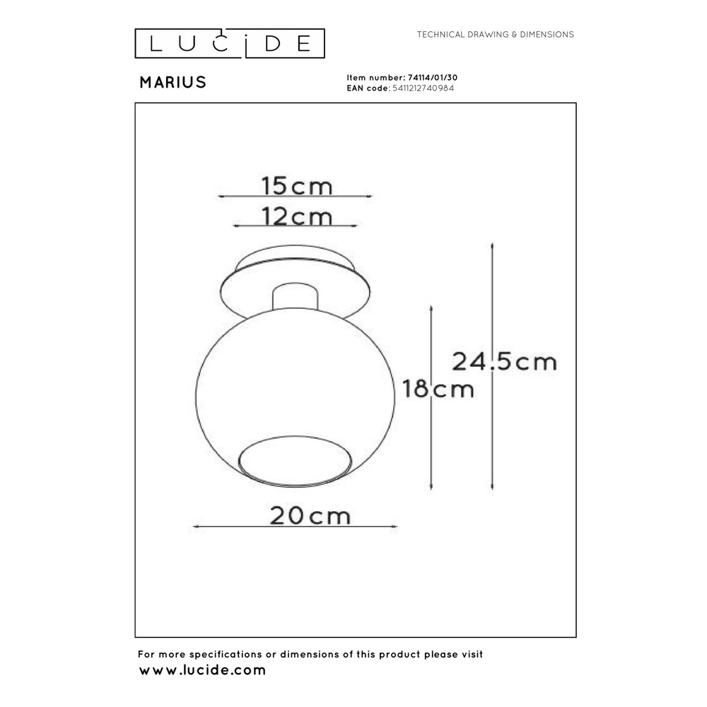 Ceiling lamp Marius black with smoke glass Lucide 5411212740984