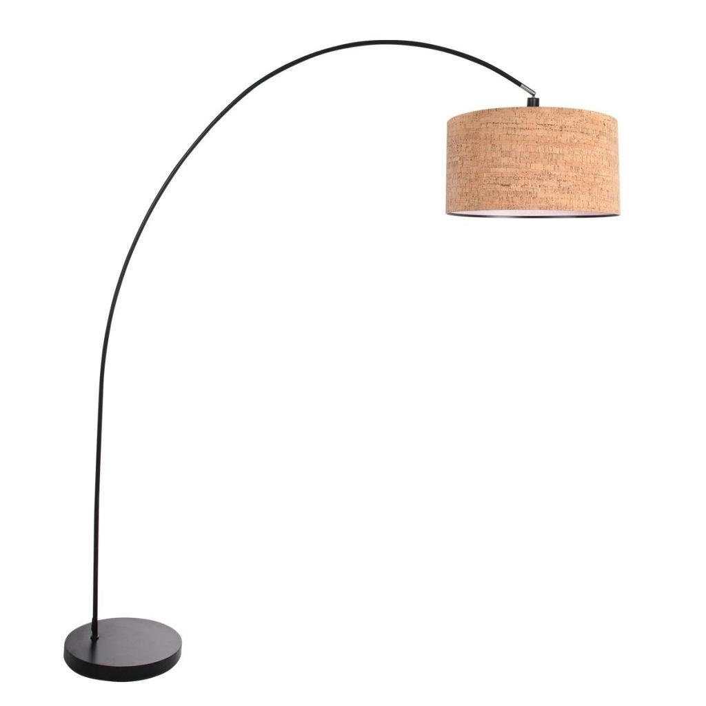 Black arc lamp Solva with cork cap Ø40cm