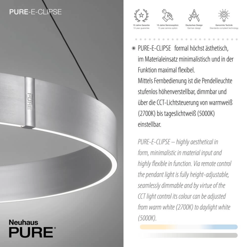 Round hanging lamp Pure E-Clipse aluminum Ø 70cm Paul Neuhaus 4012248372364