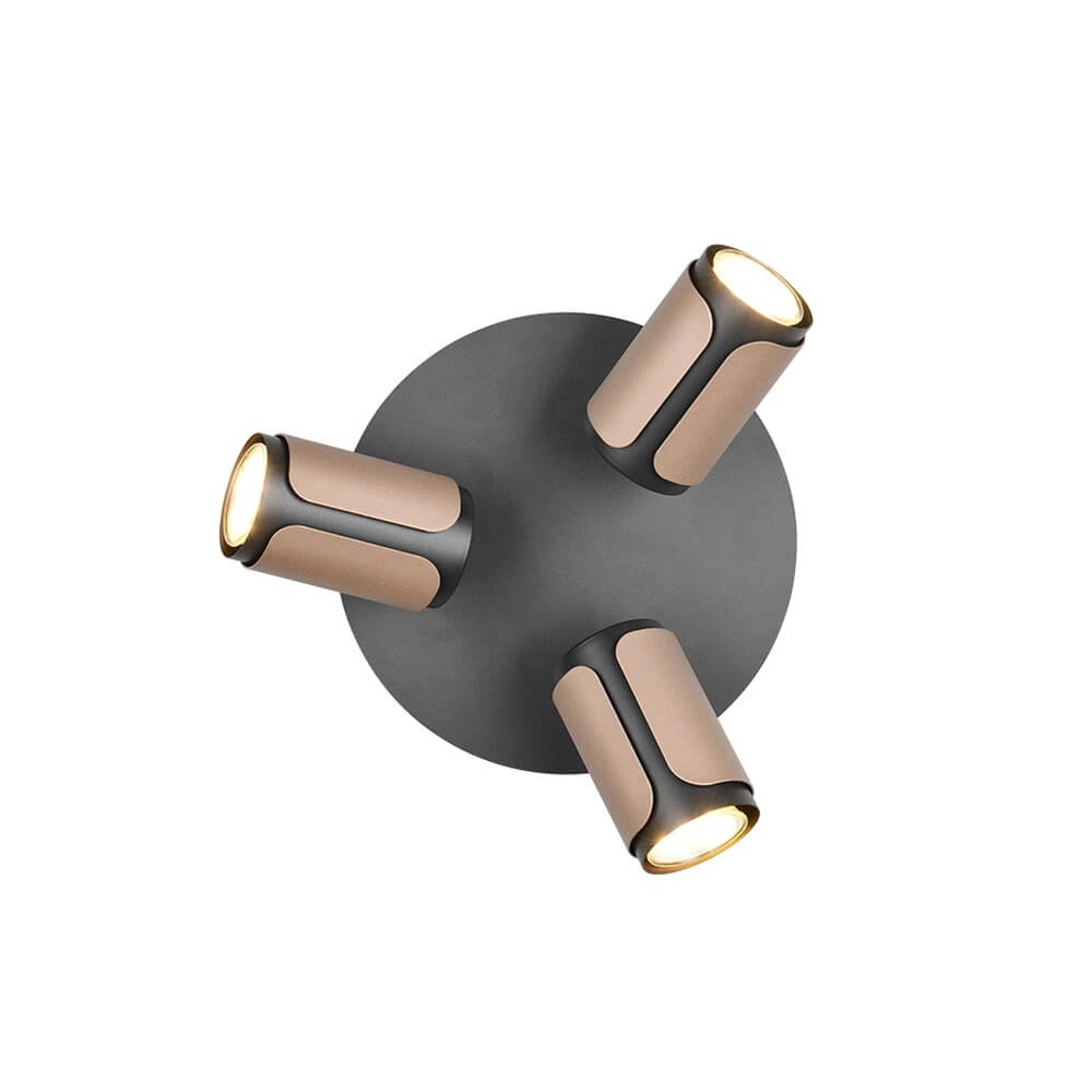 3-light surface-mounted spotlight Gillan black with brown Trio 4017807640441