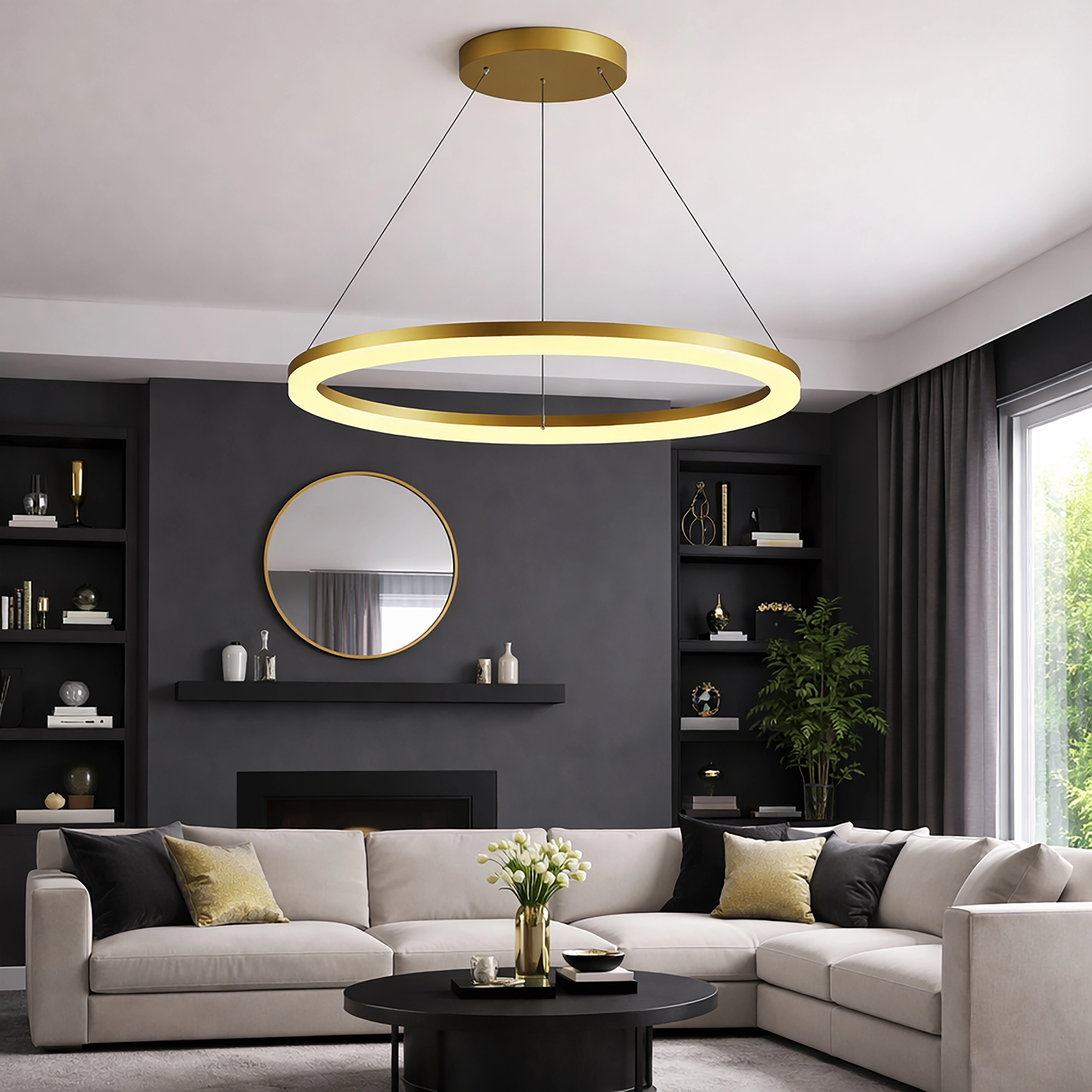 Sleek pendant lamp Ara Ø 150cm gold Lyora 5053423316062