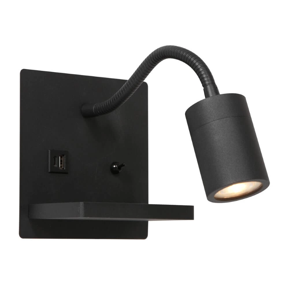 Bed lamp black Upround With charger and USB Steinhauer 8712746170467