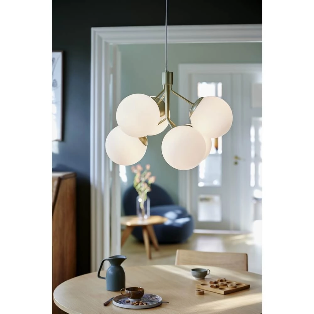 6-light pendant lamp Ivona gold with white glass Nordlux 5704924005343