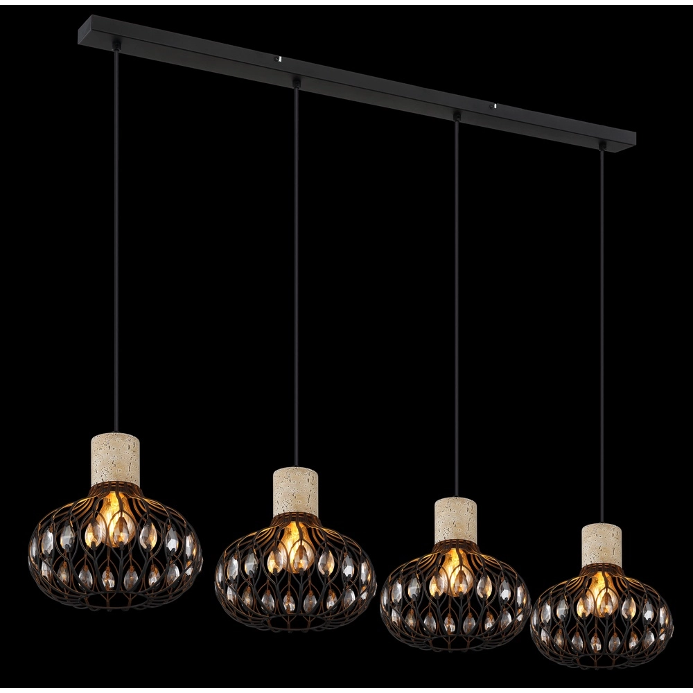 4-light pendant lamp Dorthy Country Black Globo 9007371572069