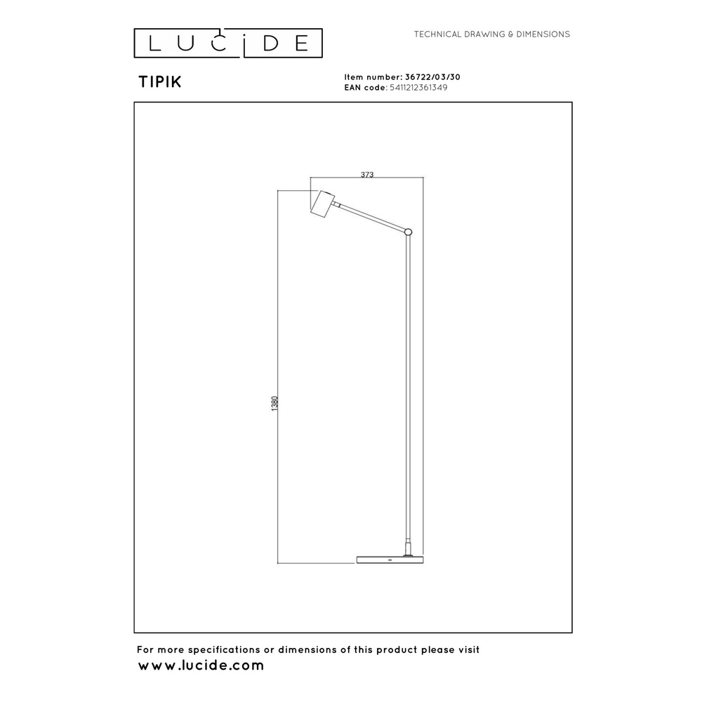 Rechargeable floor lamp Tipik Black Lucide 5411212361349