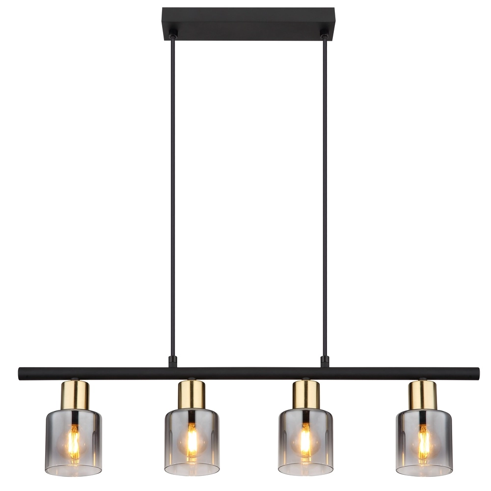 4-light pendant lamp Hollsy black with smoke glass Globo 9007371454853