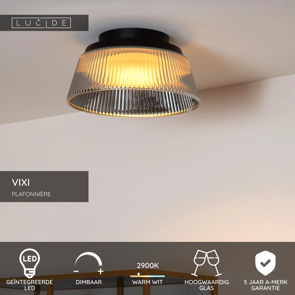 Ceiling lamp Vixi black with smoke glass Lucide 5411212251077
