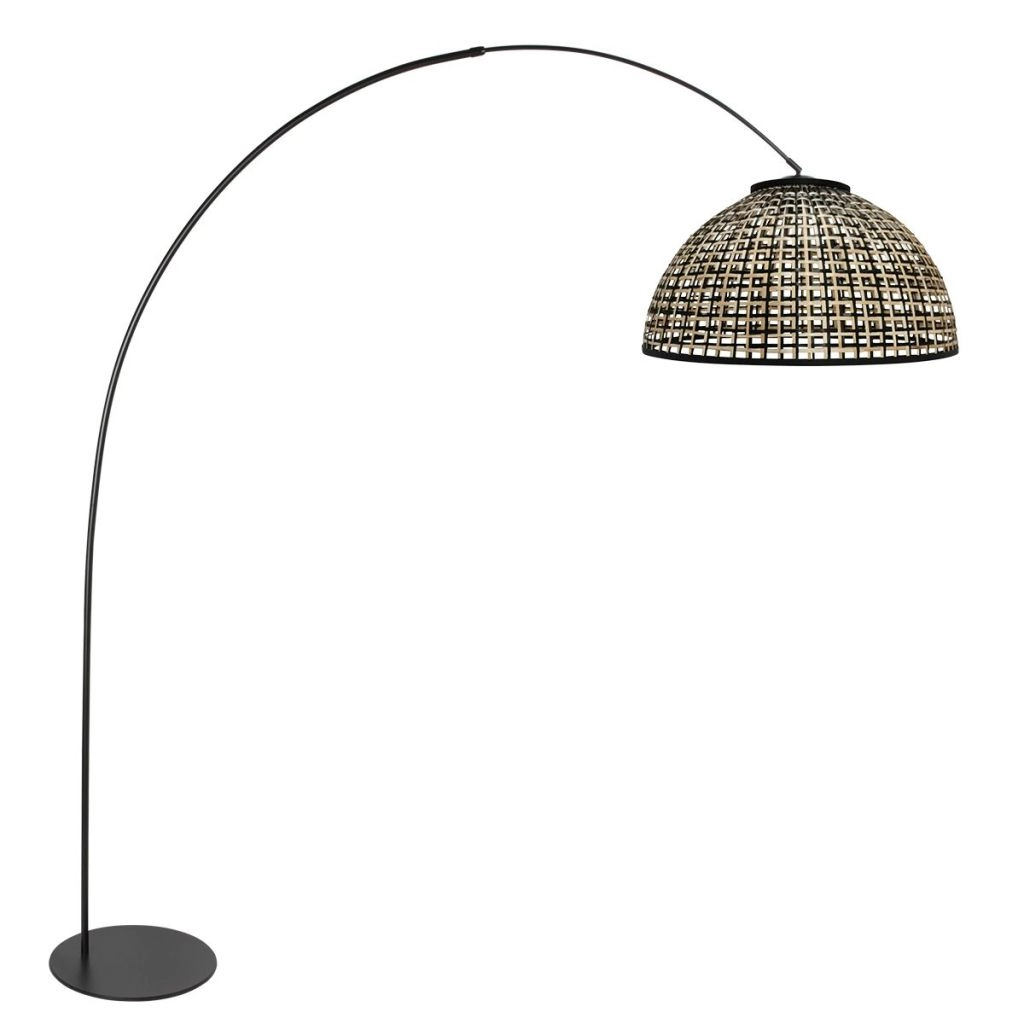 Black arc lamp Curve with bamboo shade Ø60cm