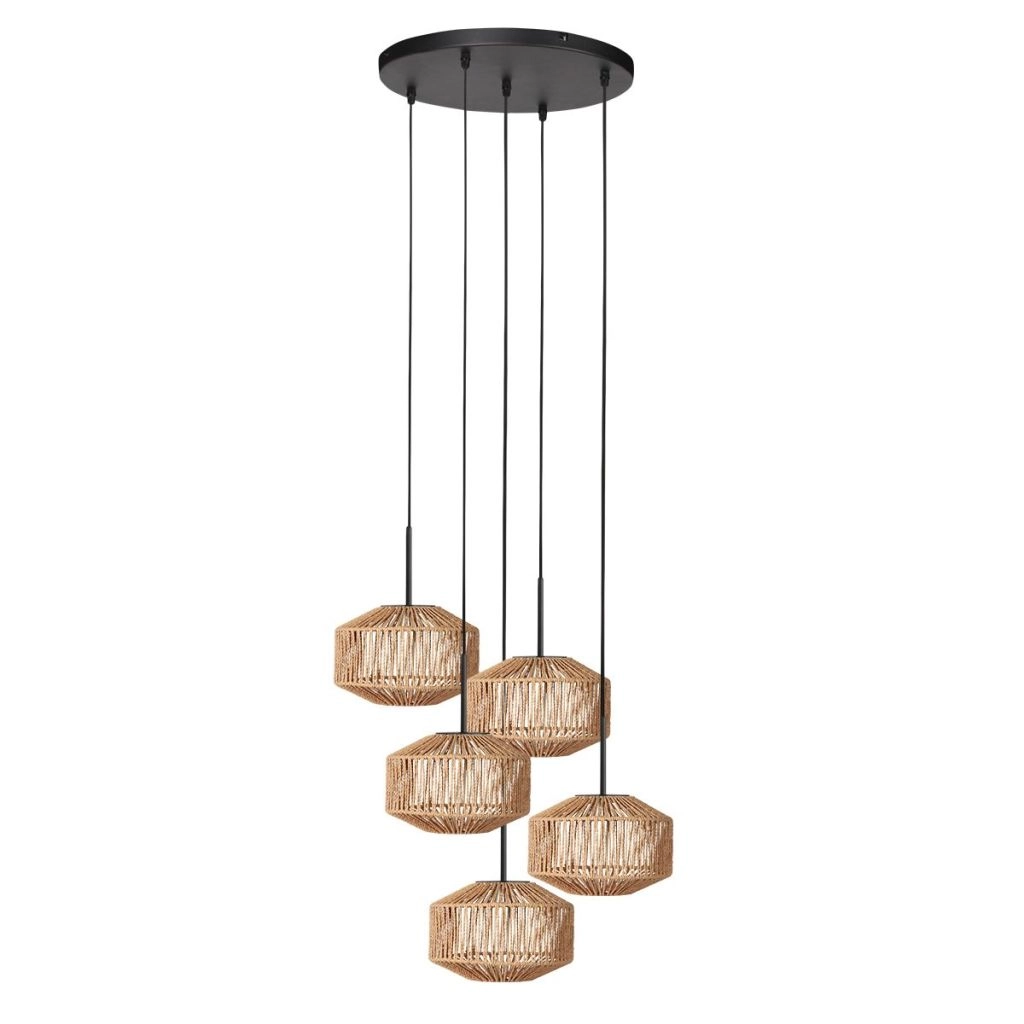 5-light pendant lamp Ropex with rattan hoods Steinhauer 8712746183191