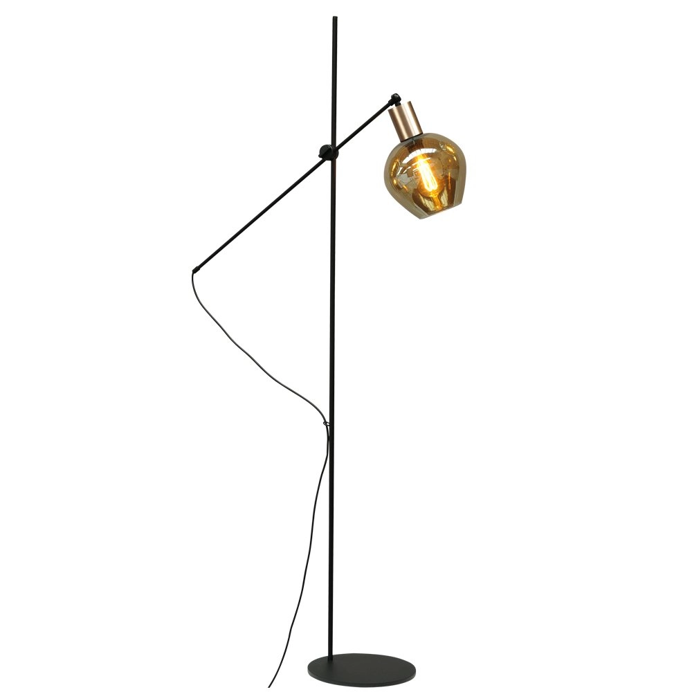 Black floor lamp Bounty adjustable with round glass