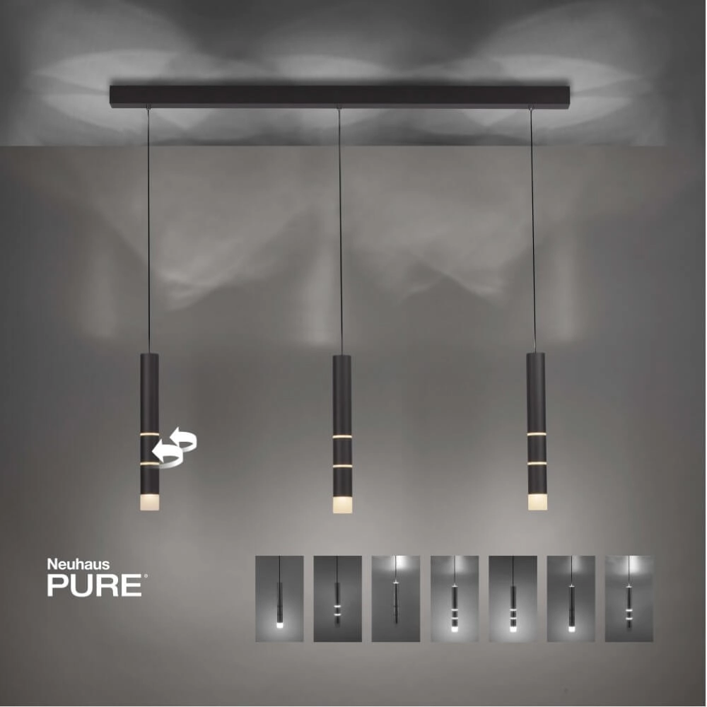 Black hanging lamp Pure Vega 3-light Paul Neuhaus 4012248357576