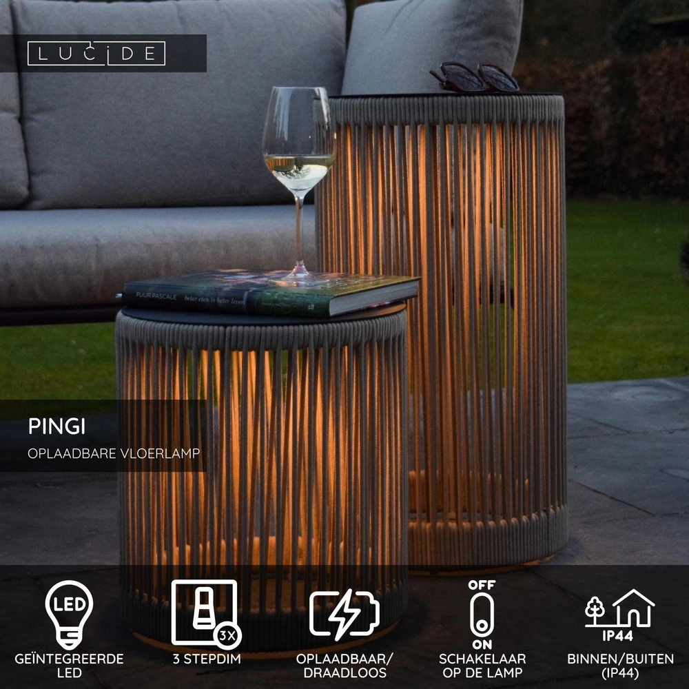 Rechargeable floor lamp Pingi taupe 61.5 x Ø 33.5cm Lucide 5411212061492