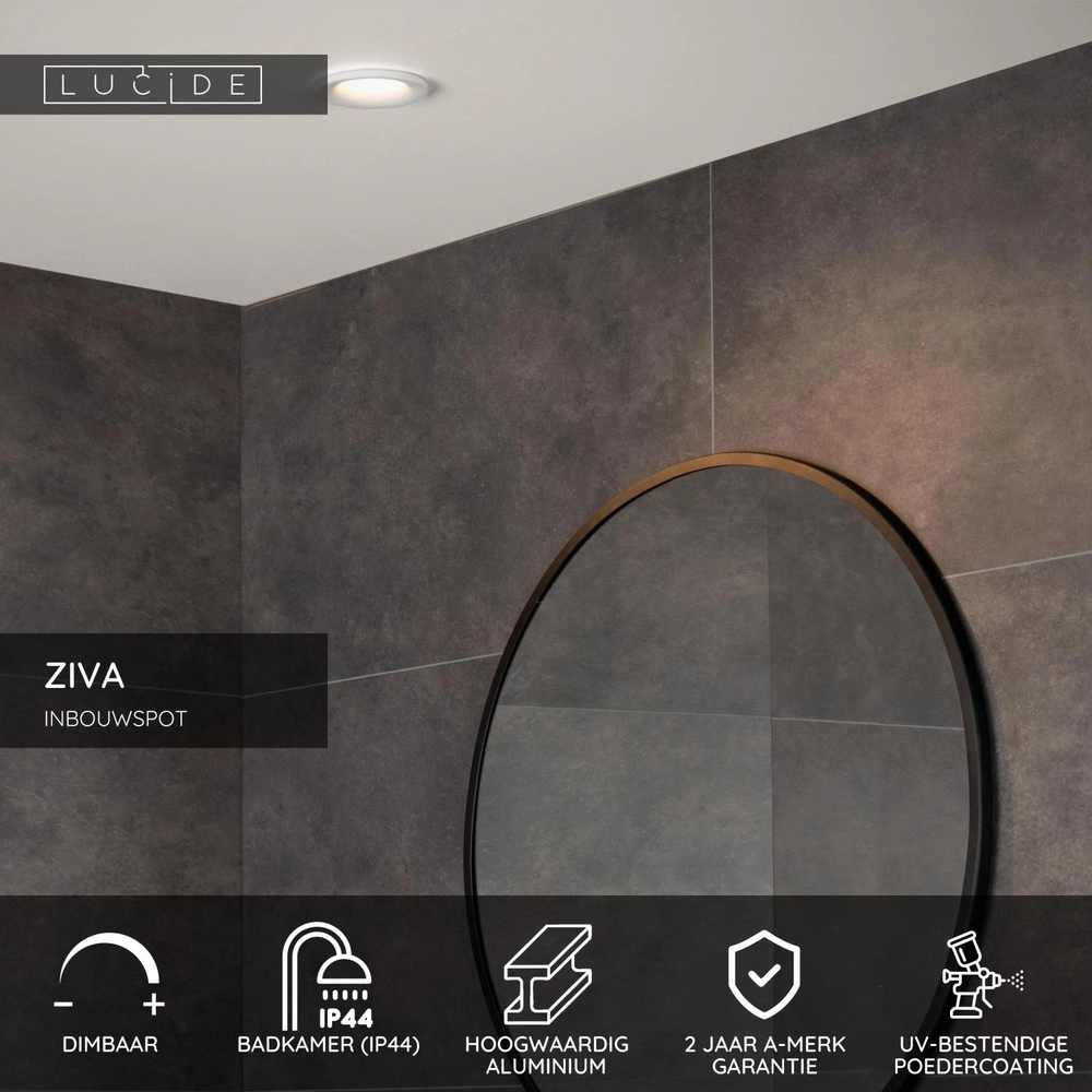 Recessed spotlight Ziva IP44 white Ø 8.4cm Lucide 5411212092182