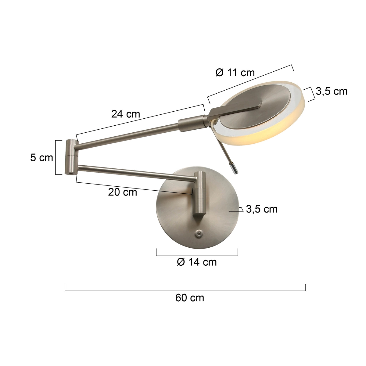 LED wall reading lamp Turound 10w - 2700K - 62cm stainless steel clear glass Steinhauer 8712746133370