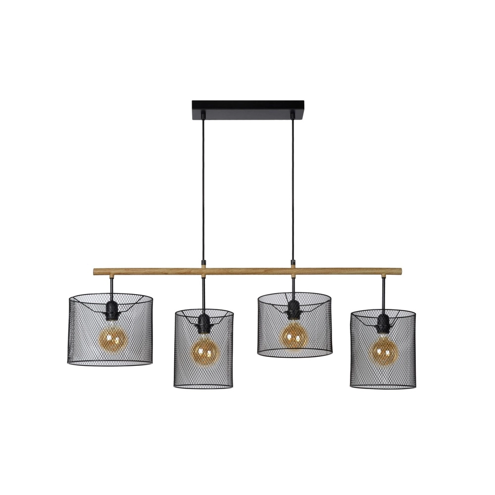 4-light pendant lamp Baskett black with wood