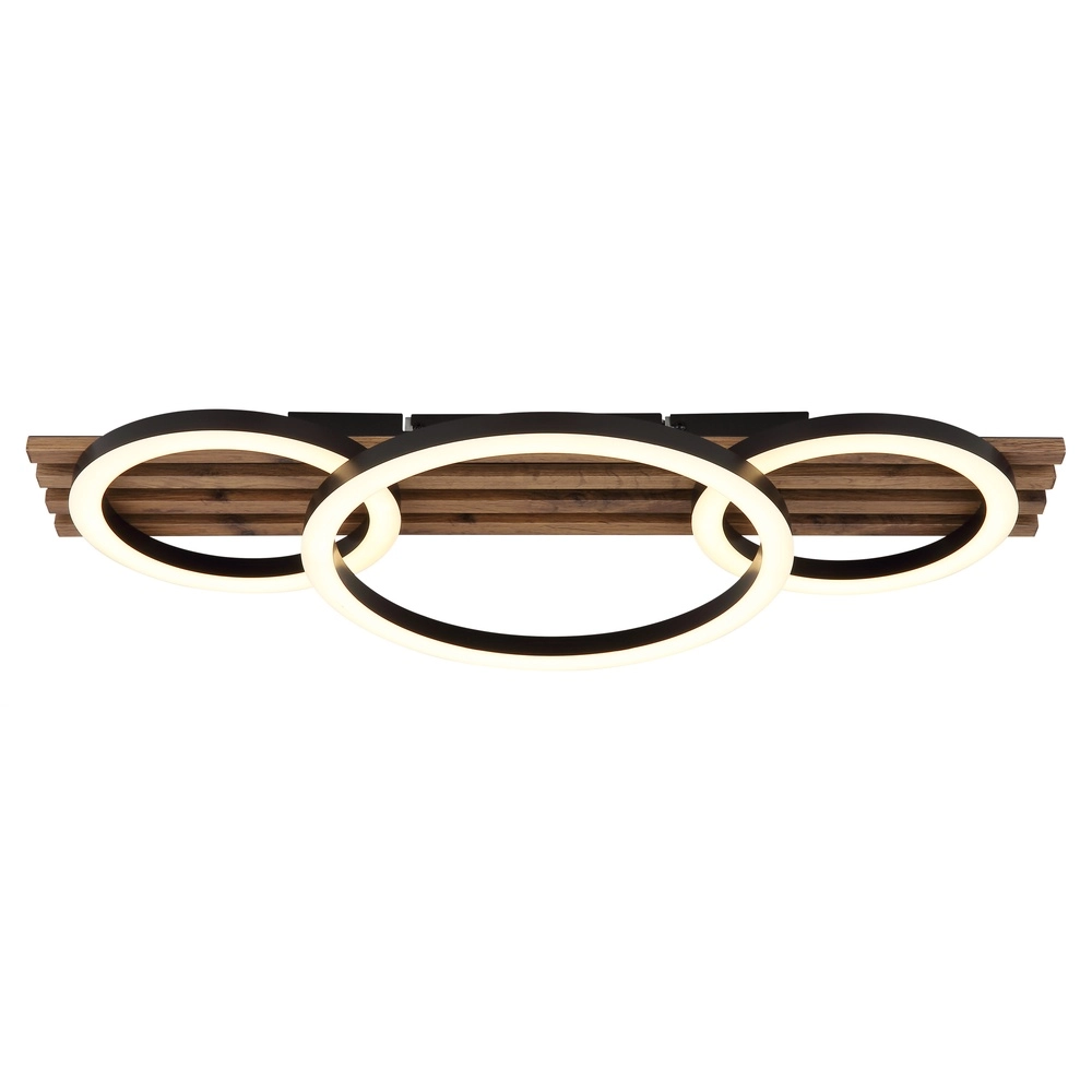 Ceiling lamp Tisha 3 rings black with wood Globo 9007371528578
