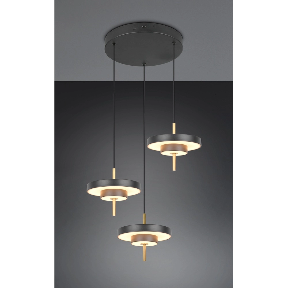 3-light pendant lamp Keaton Round black with gold
