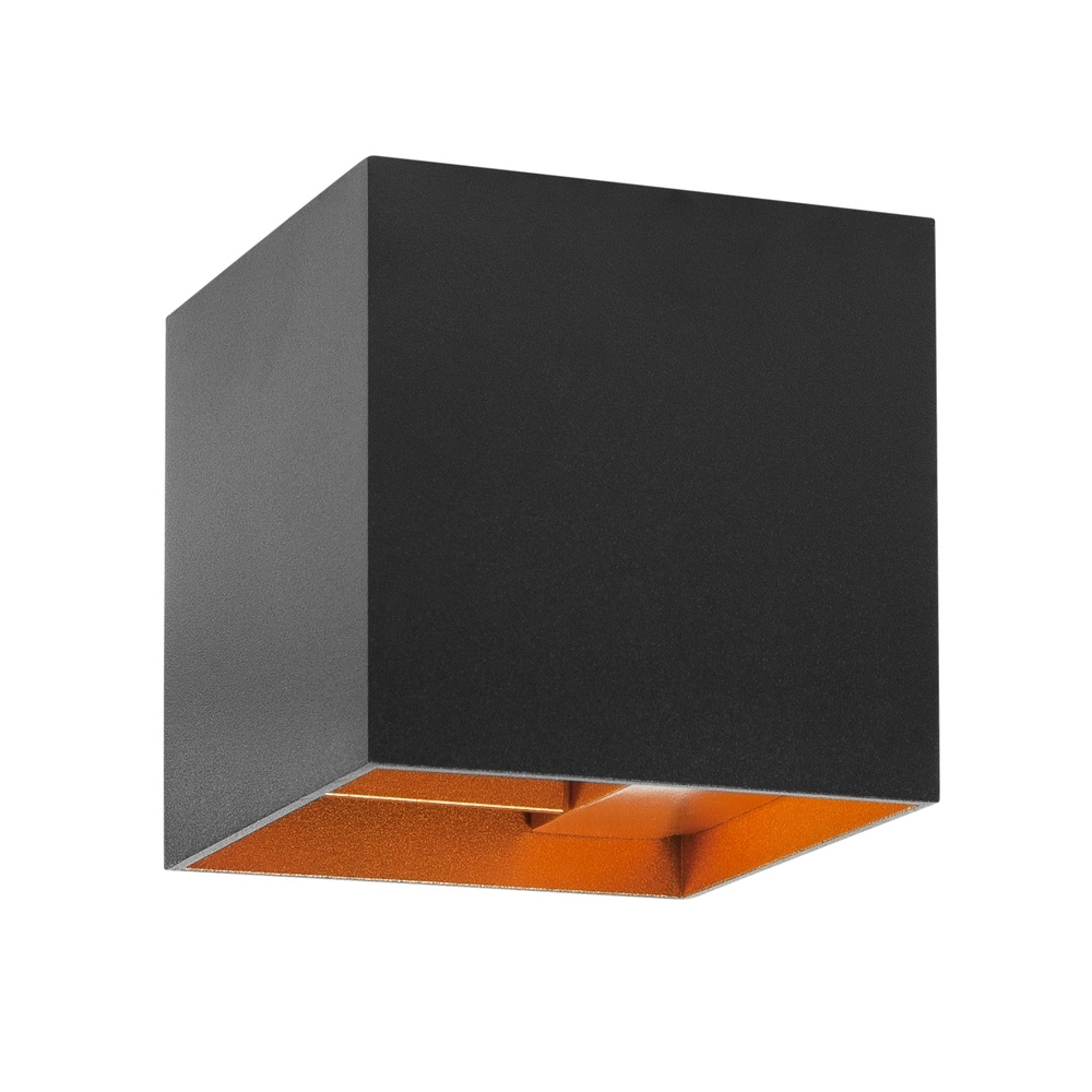 Wall spotlight Square black with gold 10cm