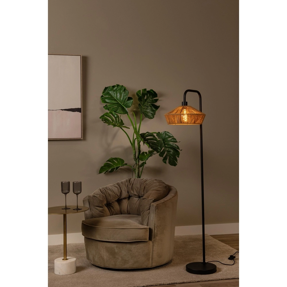 Floor lamp Yunkai black with rattan Lucide 5411212106209