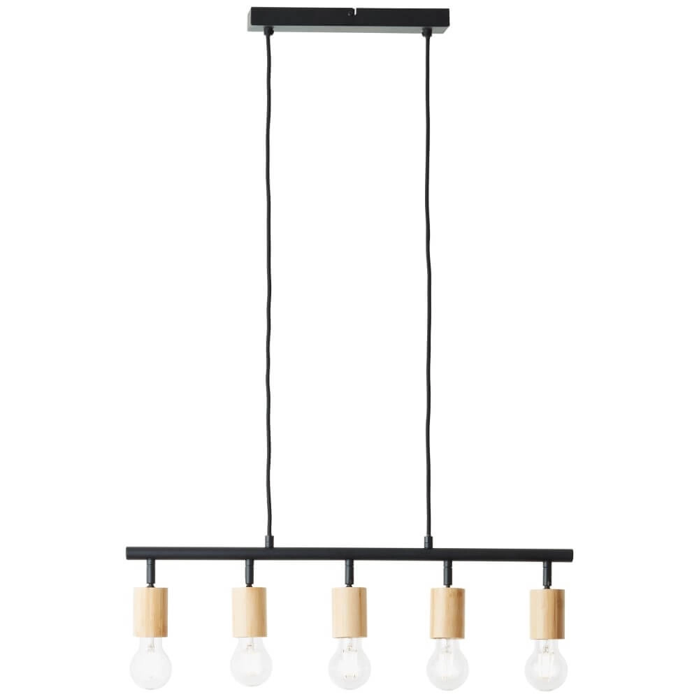 5-light pendant lamp Tiffany black with wood Brilliant 4004353406409