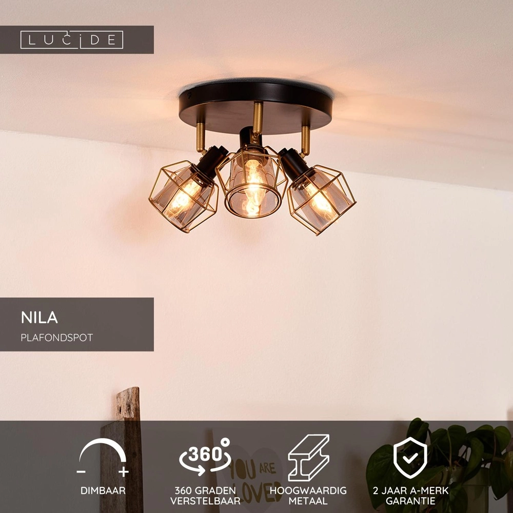 Ceiling lamp Nila 3-light black Lucide 5411212770998