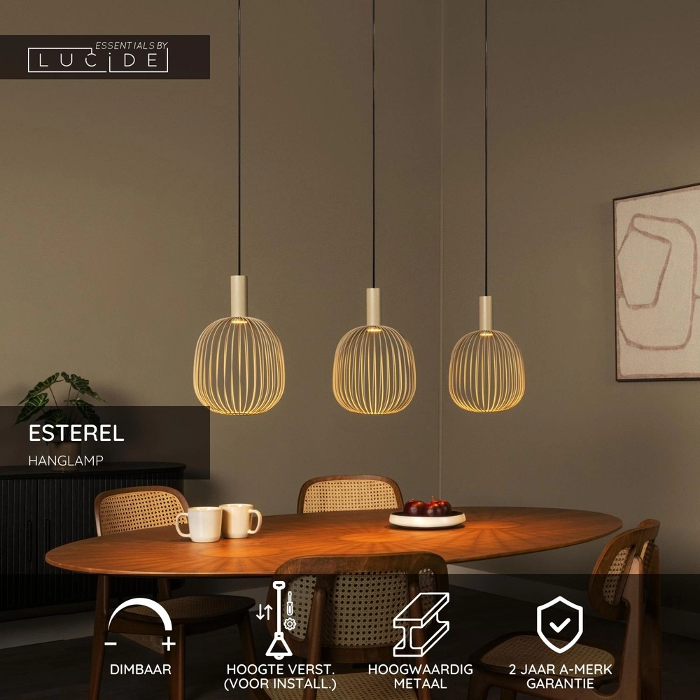 3-light pendant lamp Esterel sand brown mini GU10 Lucide 5411212212337