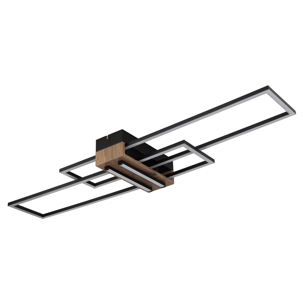 Modern ceiling lamp Dakari black with wood Globo 9007371528479