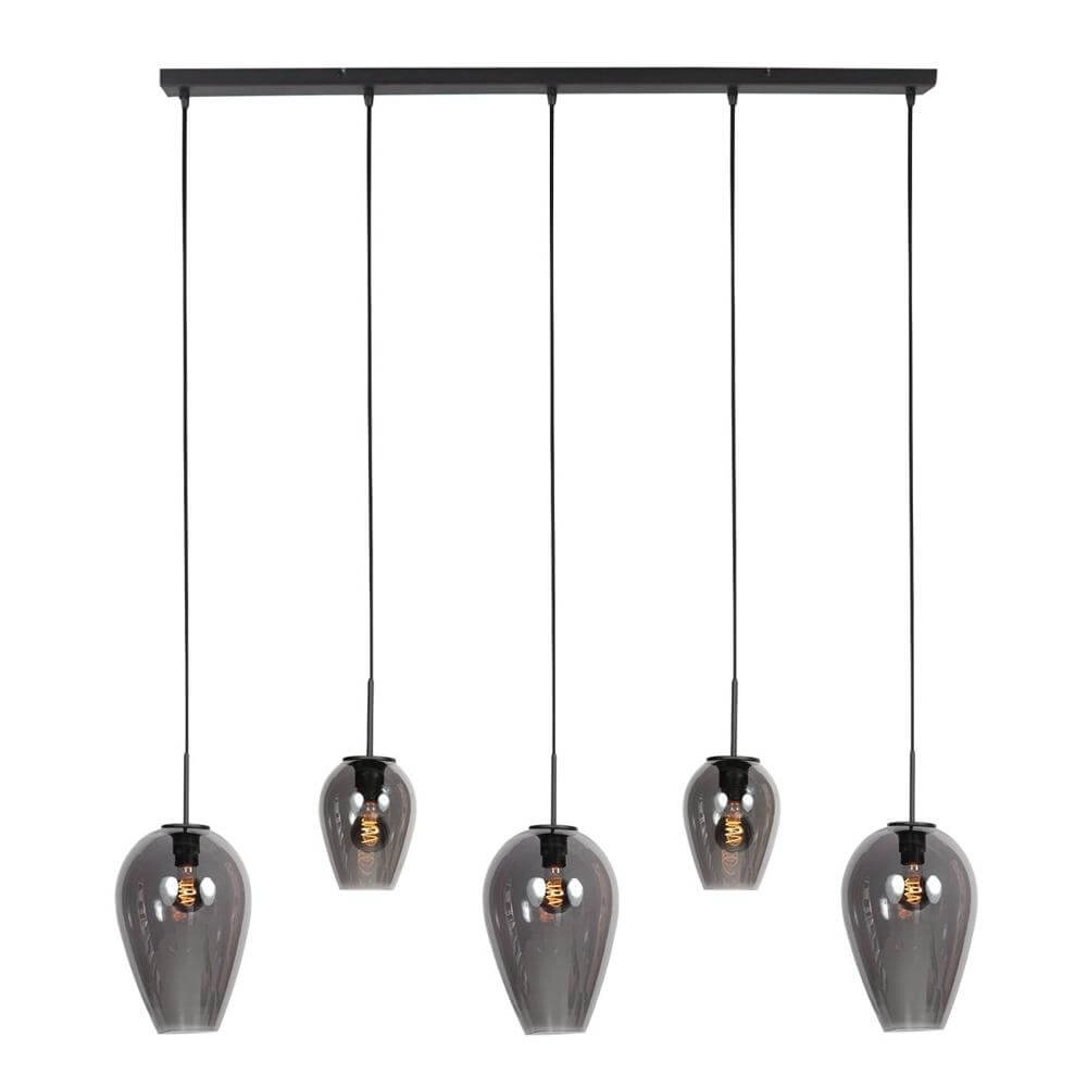 5-light pendant lamp HaloSwap black with smoke glass