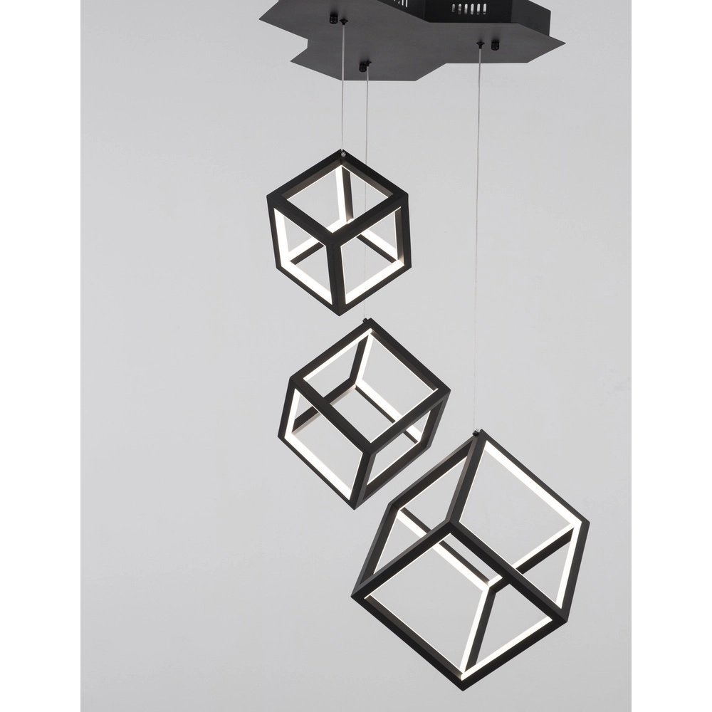 Square pendant lamp Gabbia Black Triple