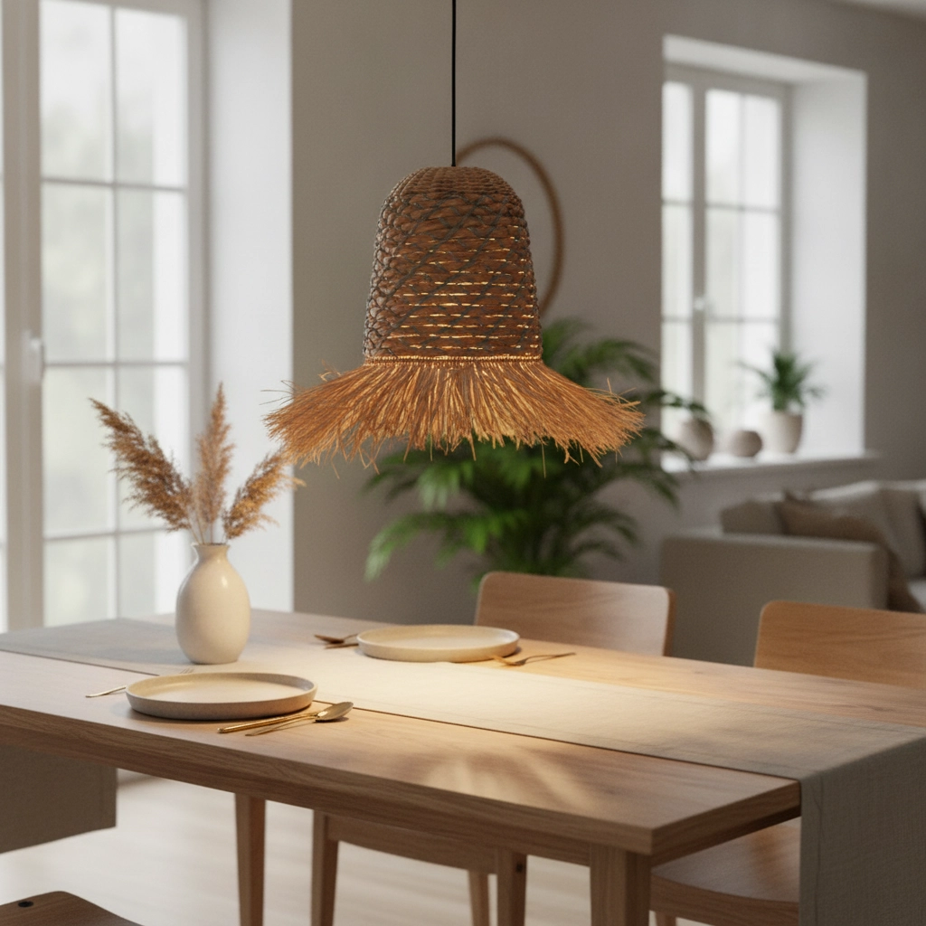 Straw lamp Sorello blue with brown