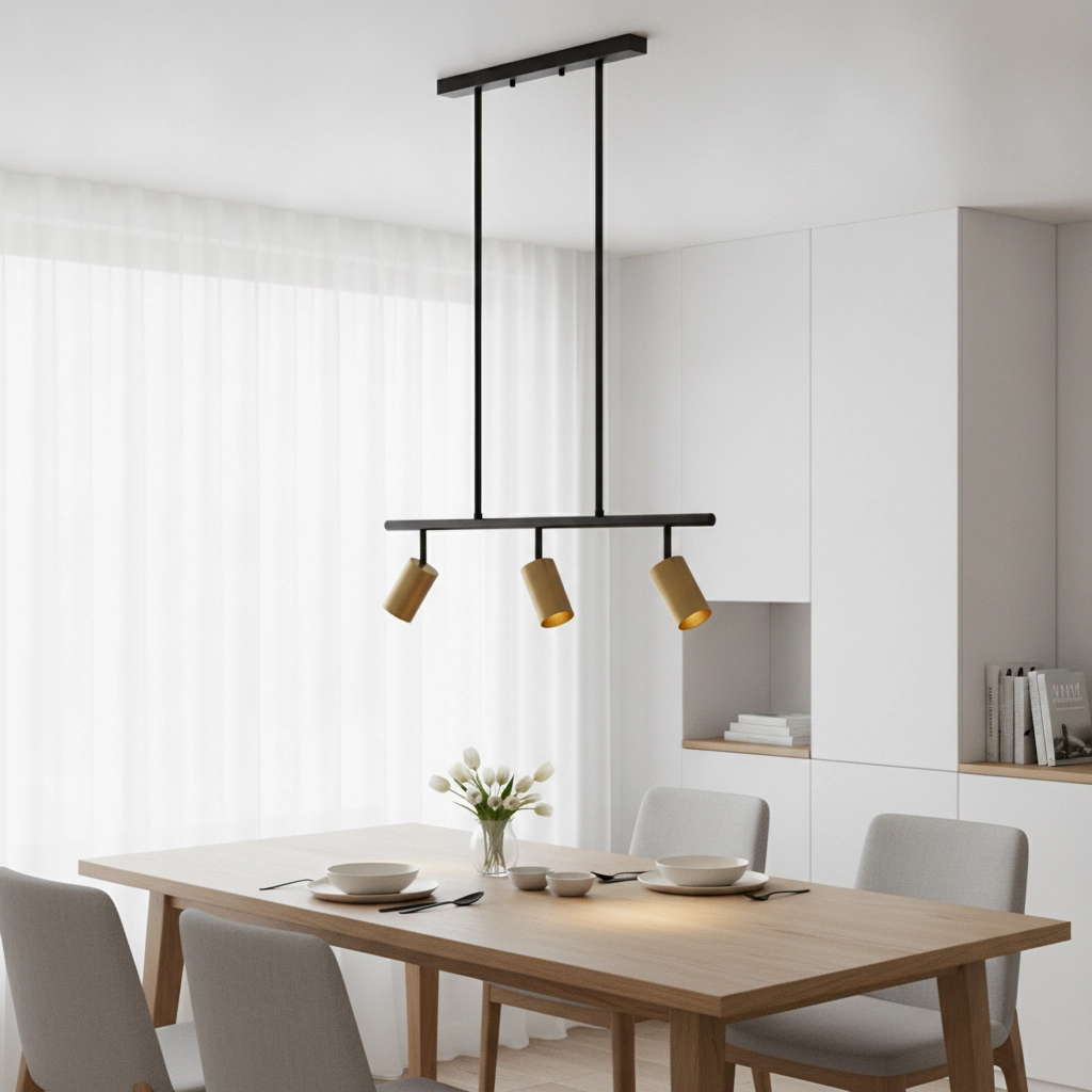 Pendant lamp Pogno 3-light black with gold straight