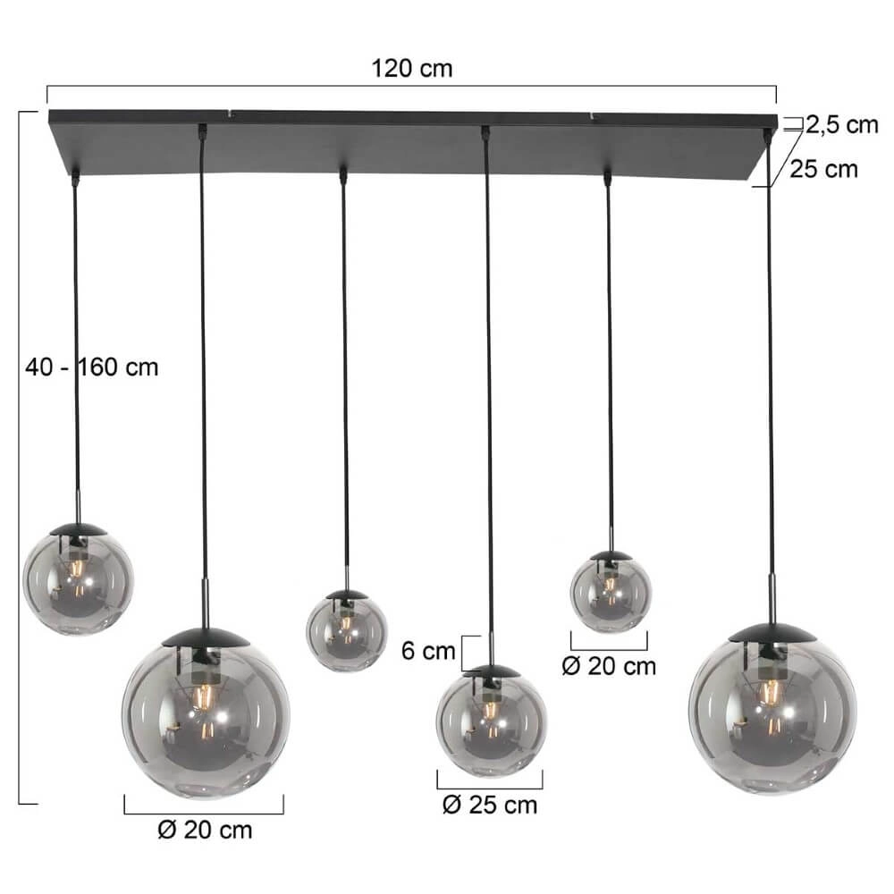 6-light glass hanging lamp Bolique black with smoke glass Steinhauer 8712746166422
