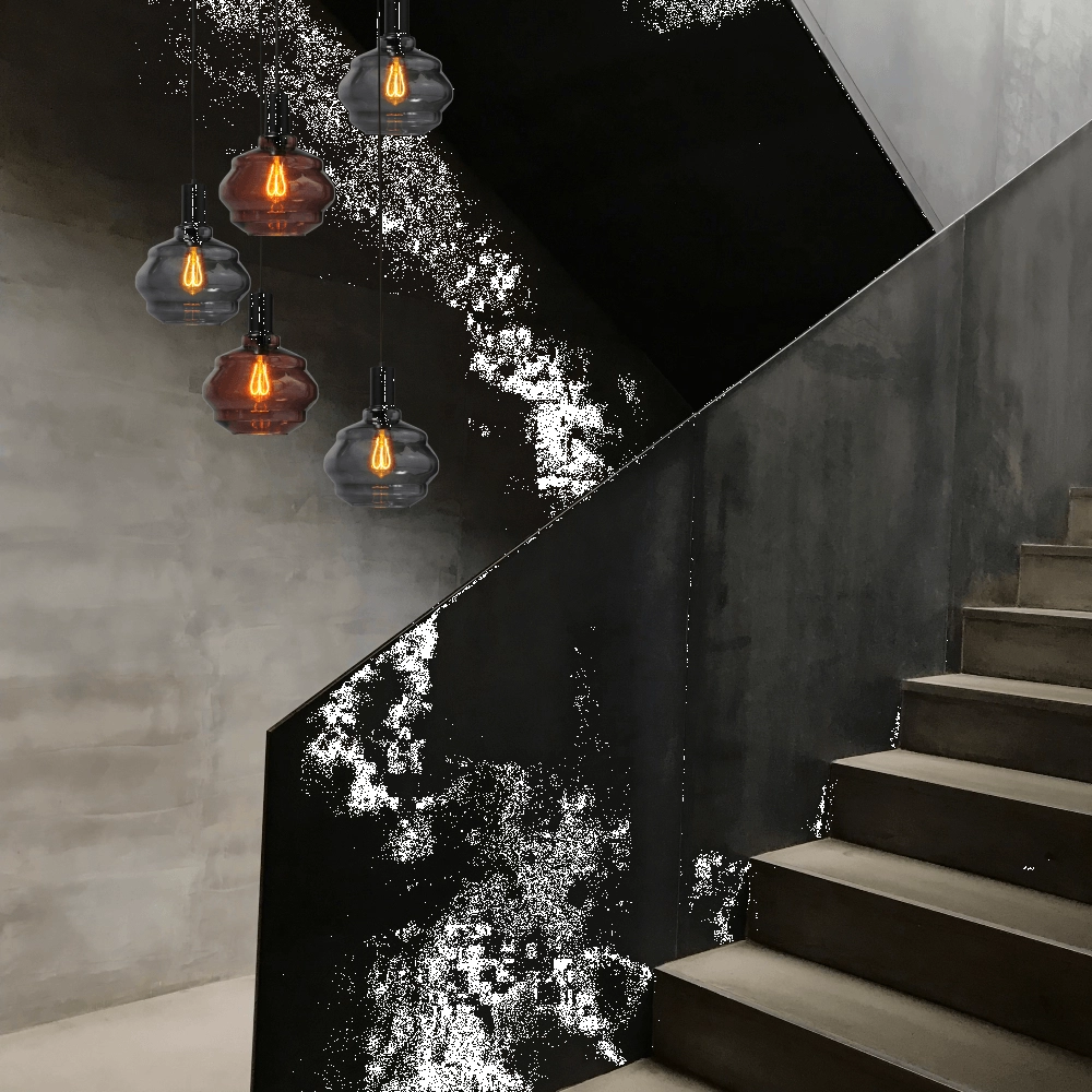 5-light loft hanging lamp - black - Porto with Ball glasses Masterlight 8718121271279