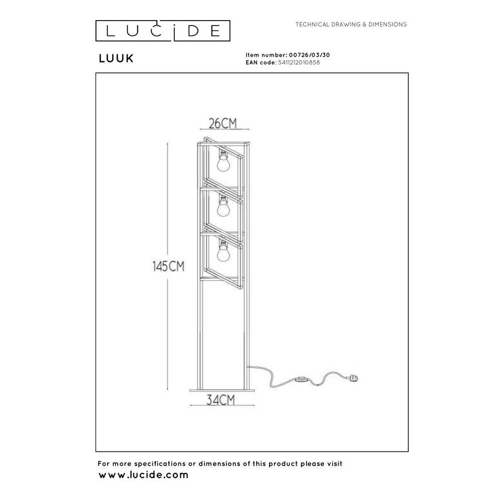 Floor lamp Luuk 3-light black Lucide 5411212010858