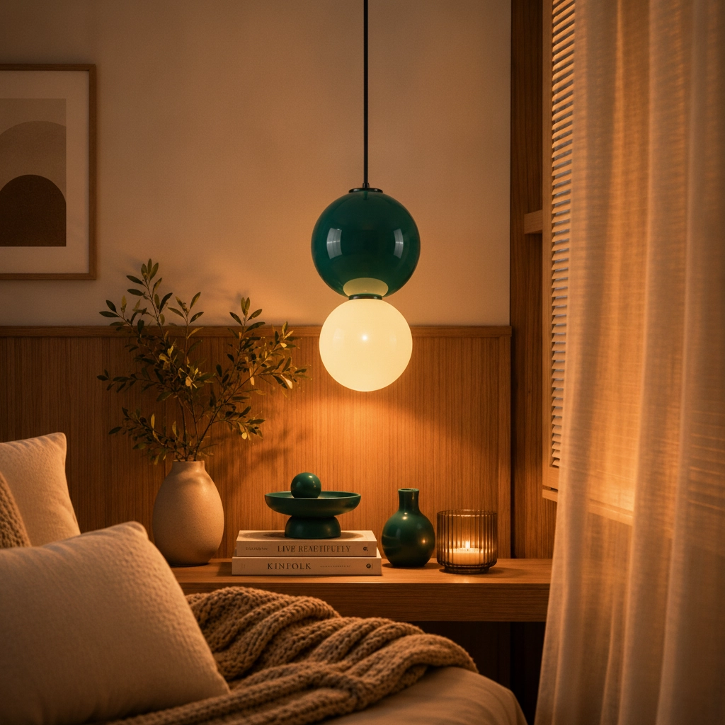 Pendant lamp Noesis Ø 25cm green with white