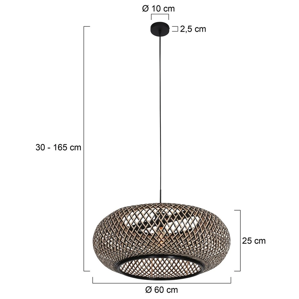 Pendant lamp HaloSwap Ø 60cm black and rattan Steinhauer 8712746183276