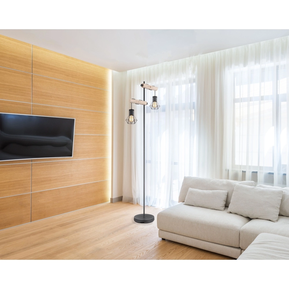 Floor lamp Priska black with wood Globo 9007371443840