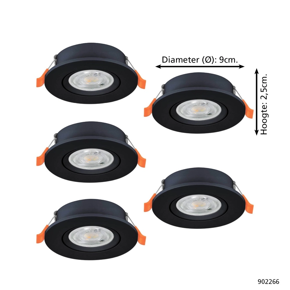 Set of 5 recessed spotlights Barranco black Ø 9cm - 3-step CCT Eglo 9008606359462