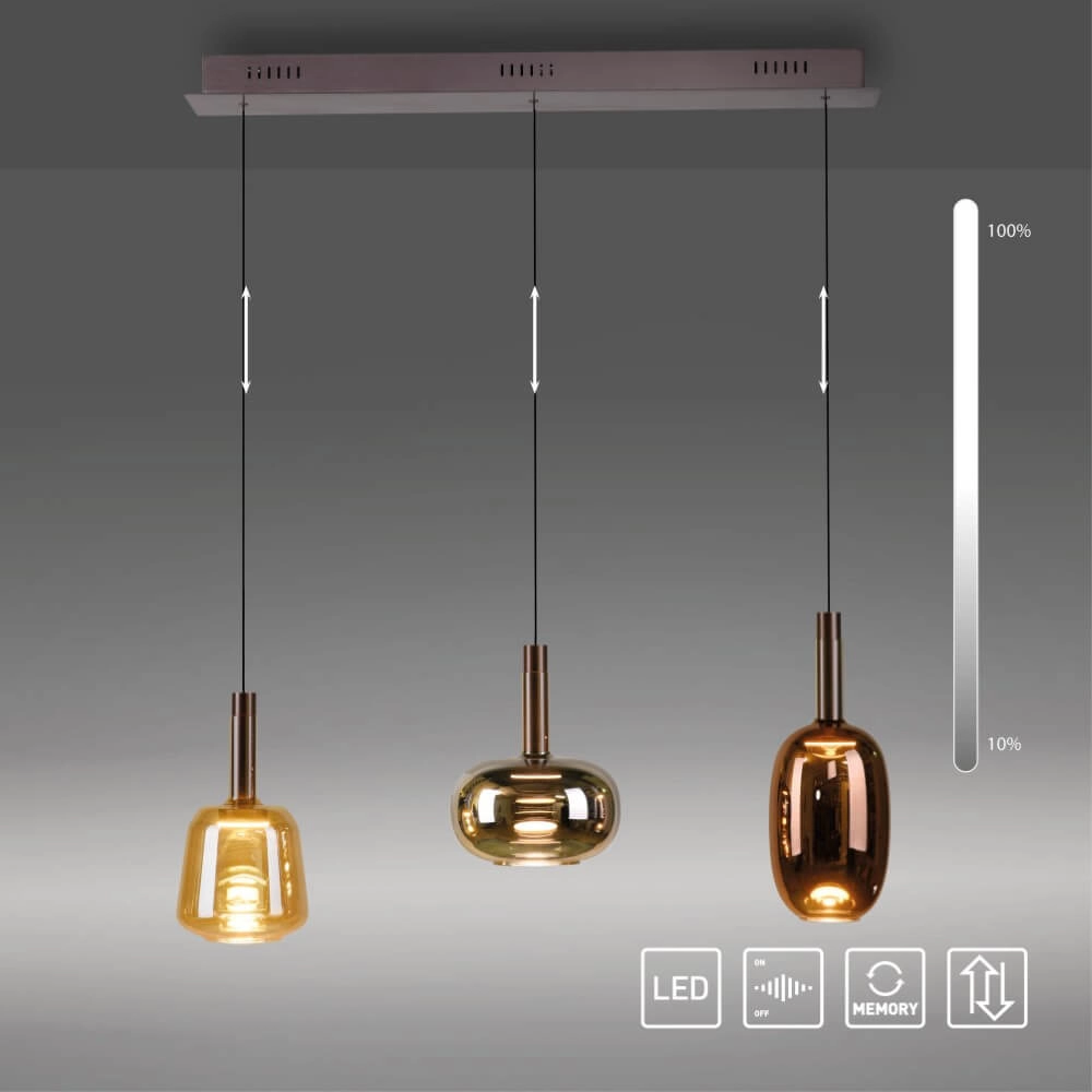 Cheerful hanging lamp Irides 3-light straight Paul Neuhaus 4012248383667