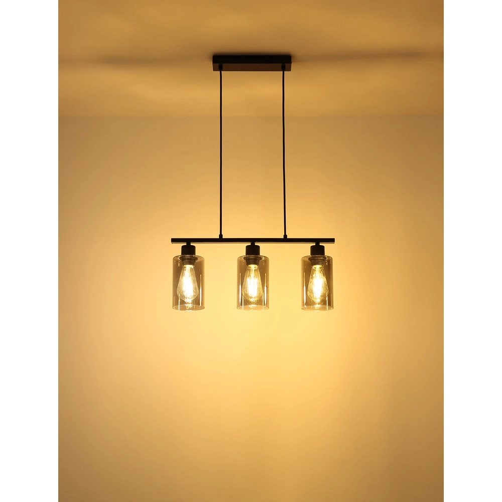 Pendant lamp Hadera 3-light black with smoke glass Globo 9007371578689