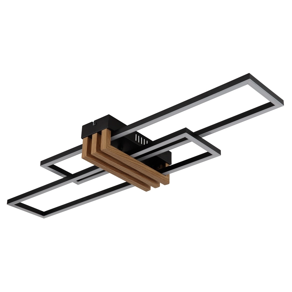 Modern ceiling lamp Dakari I black with wood 80cm Globo 9007371525782