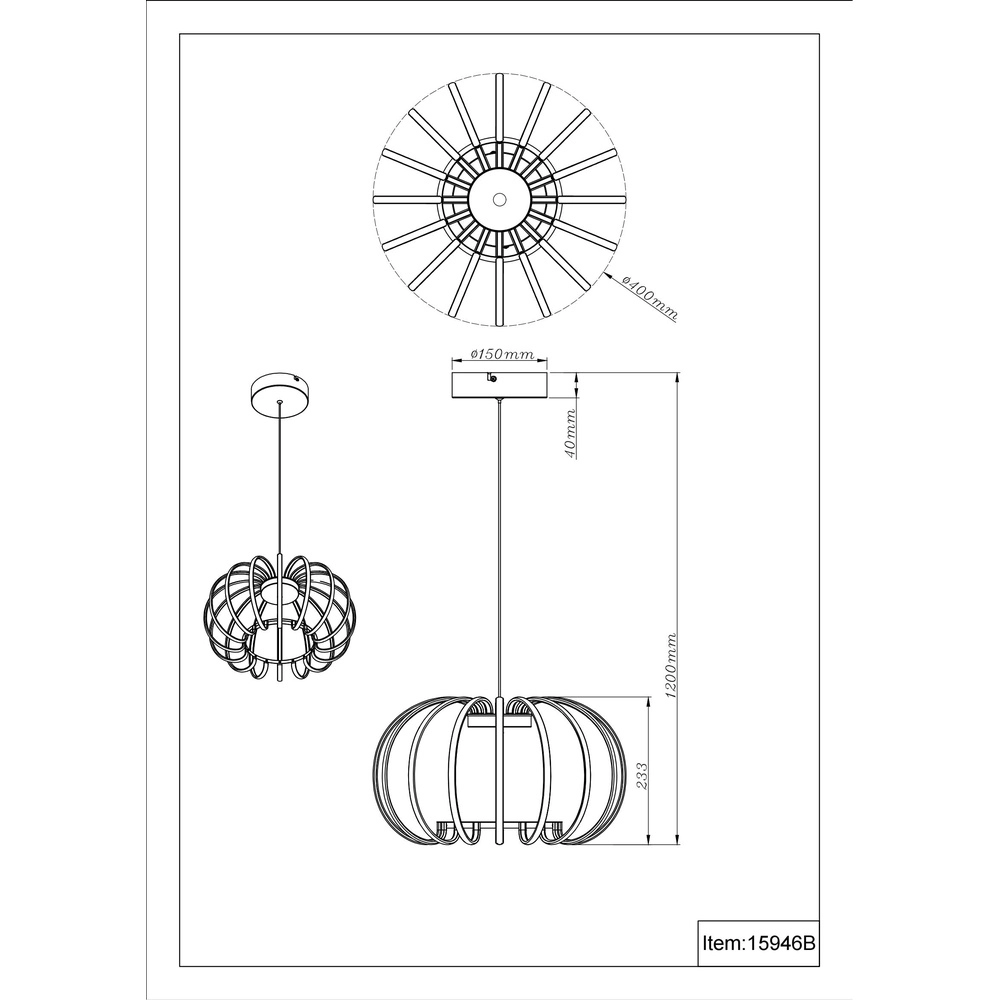 Black pendant lamp Ribbon Design Globo 9007371575305