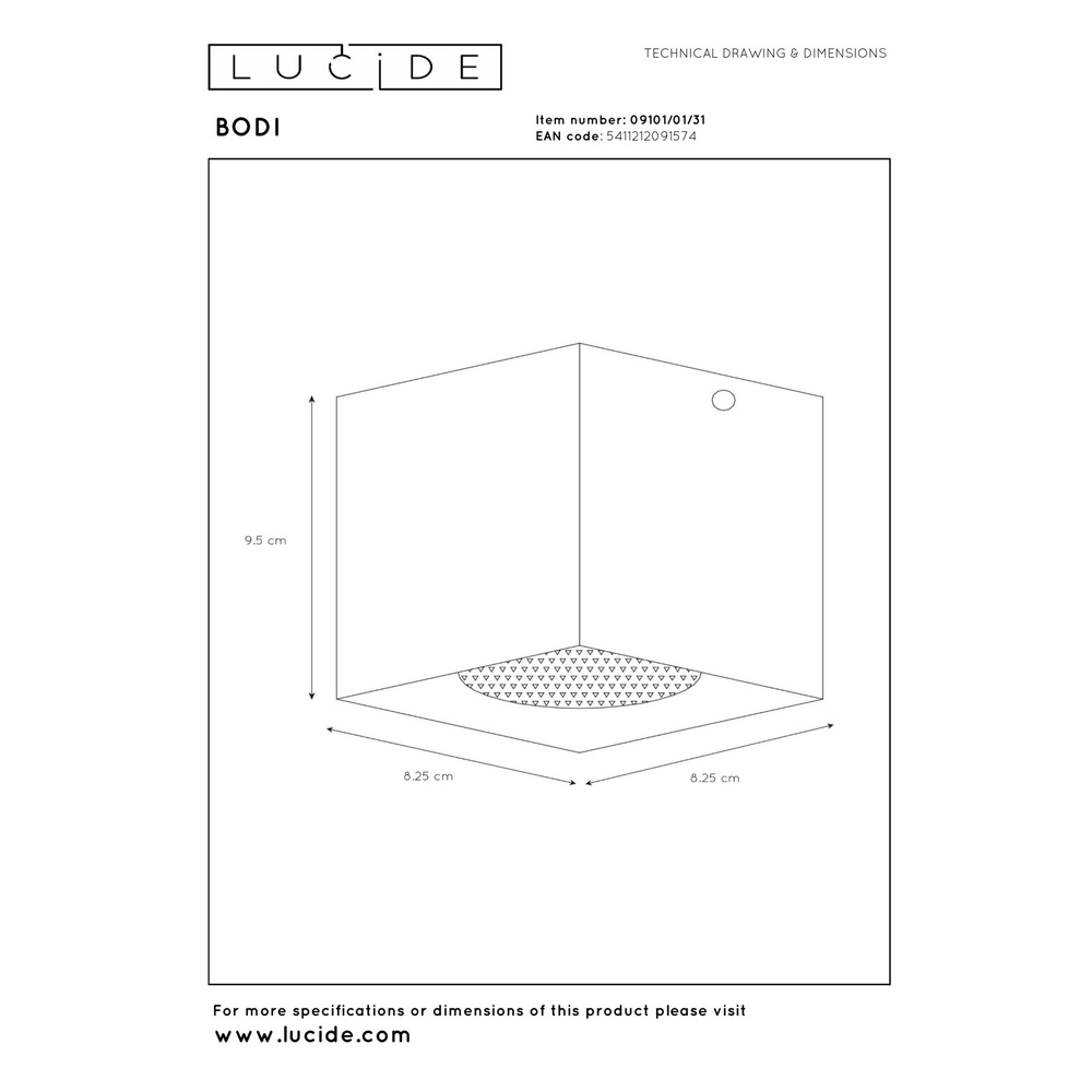 Ceiling spotlight Bodi square white Lucide 5411212091574