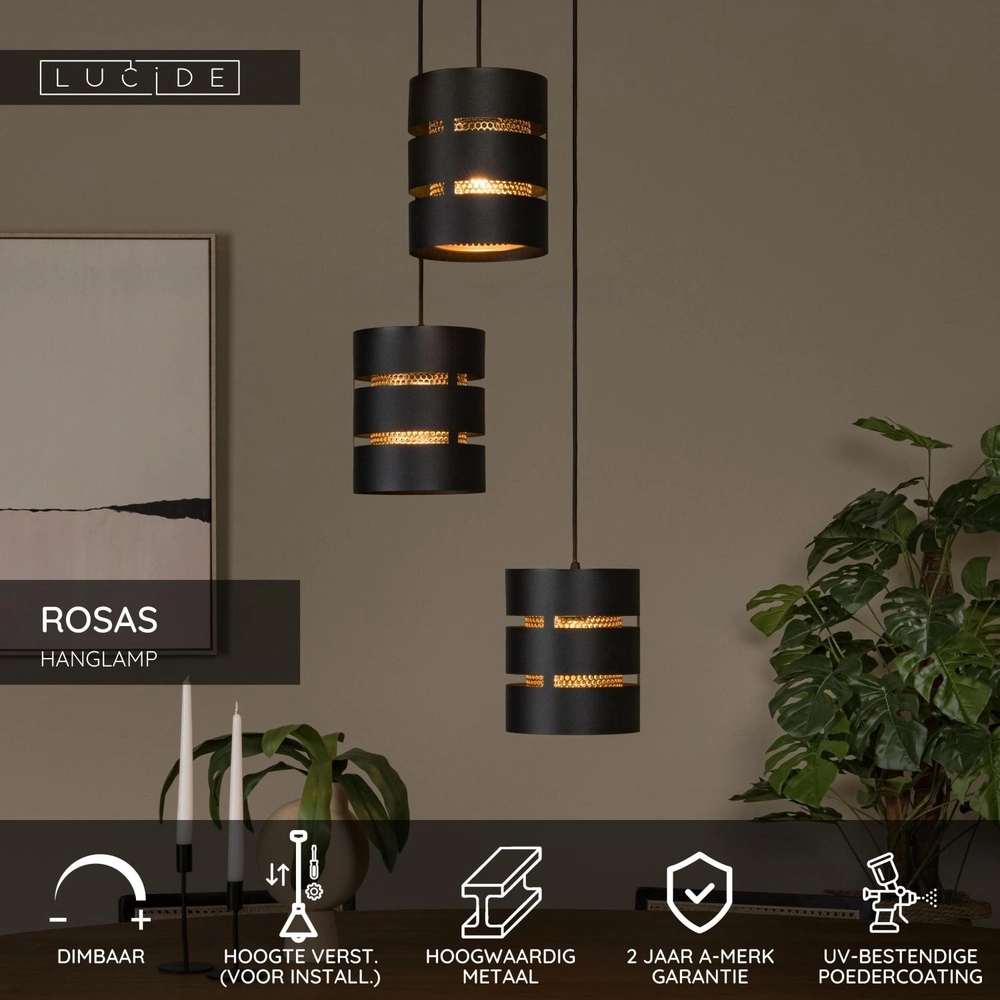 Pendant lamp Rosas Ø 43cm black with gold Lucide 5411212211835
