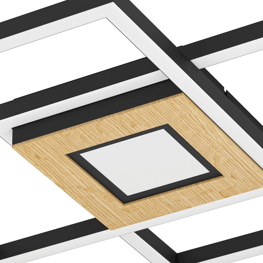 Led ceiling light Marinello black with wood Eglo 9008606327881
