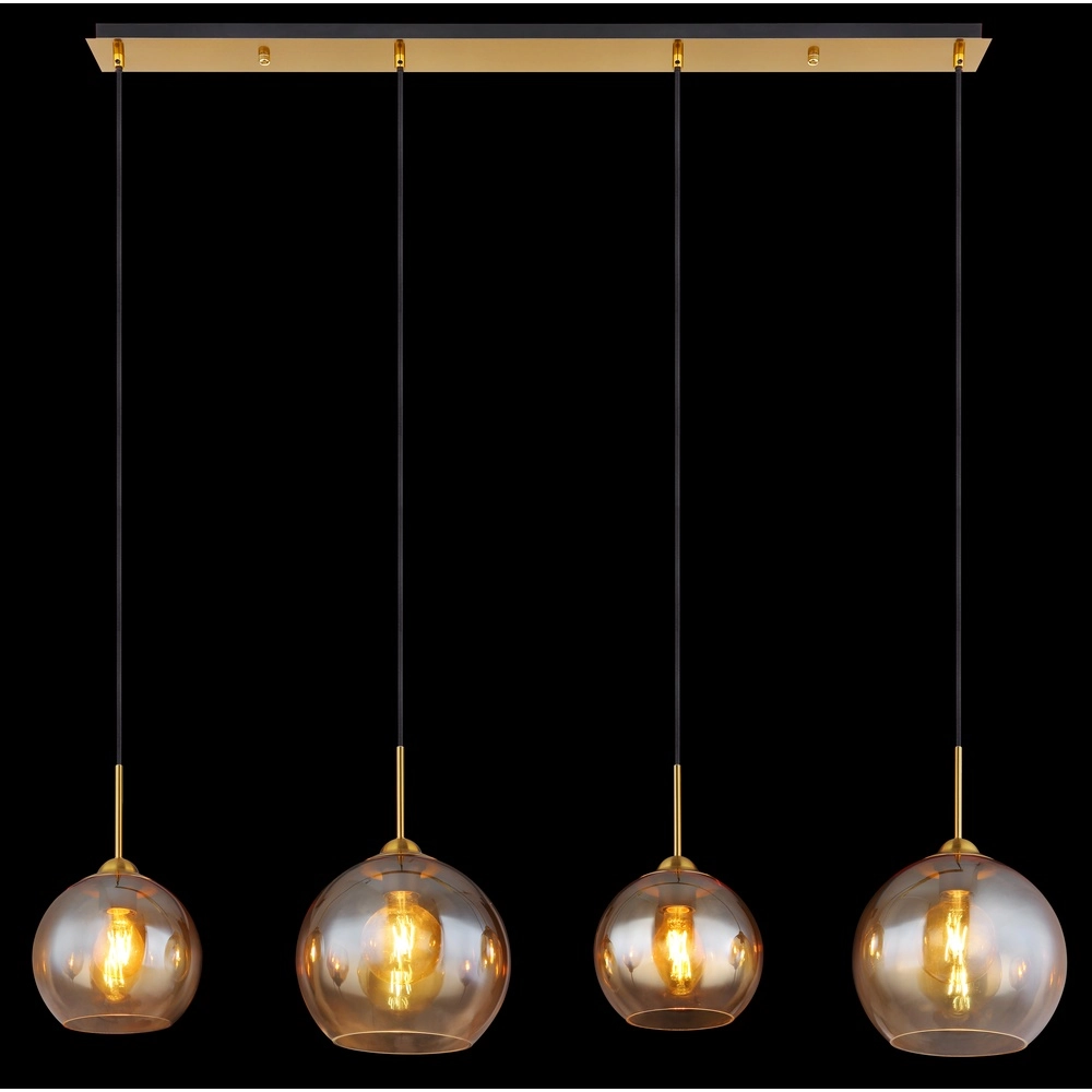 Golden pendant lamp Jamessa 4-light with amber glass Globo 9007371432691