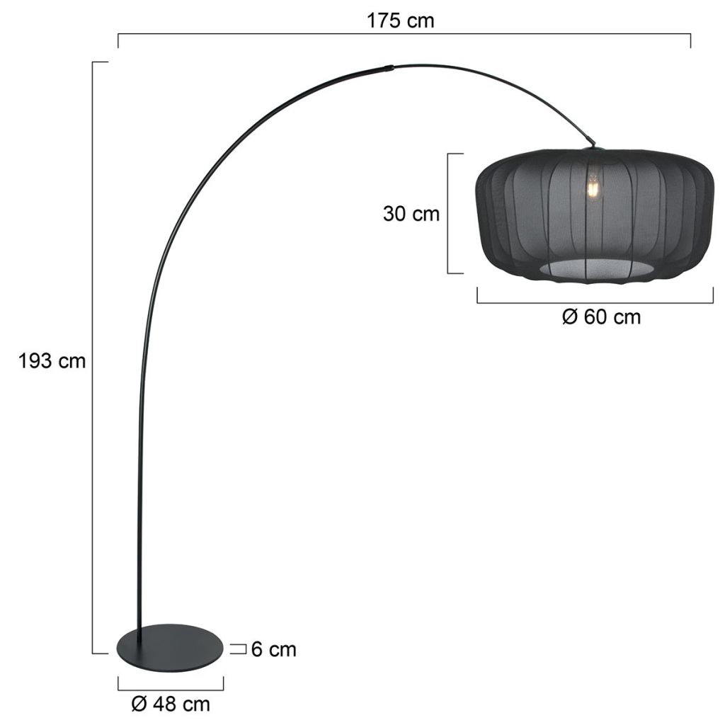 Black arc lamp Curve with black shade Ø60cm Steinhauer 8712746183153