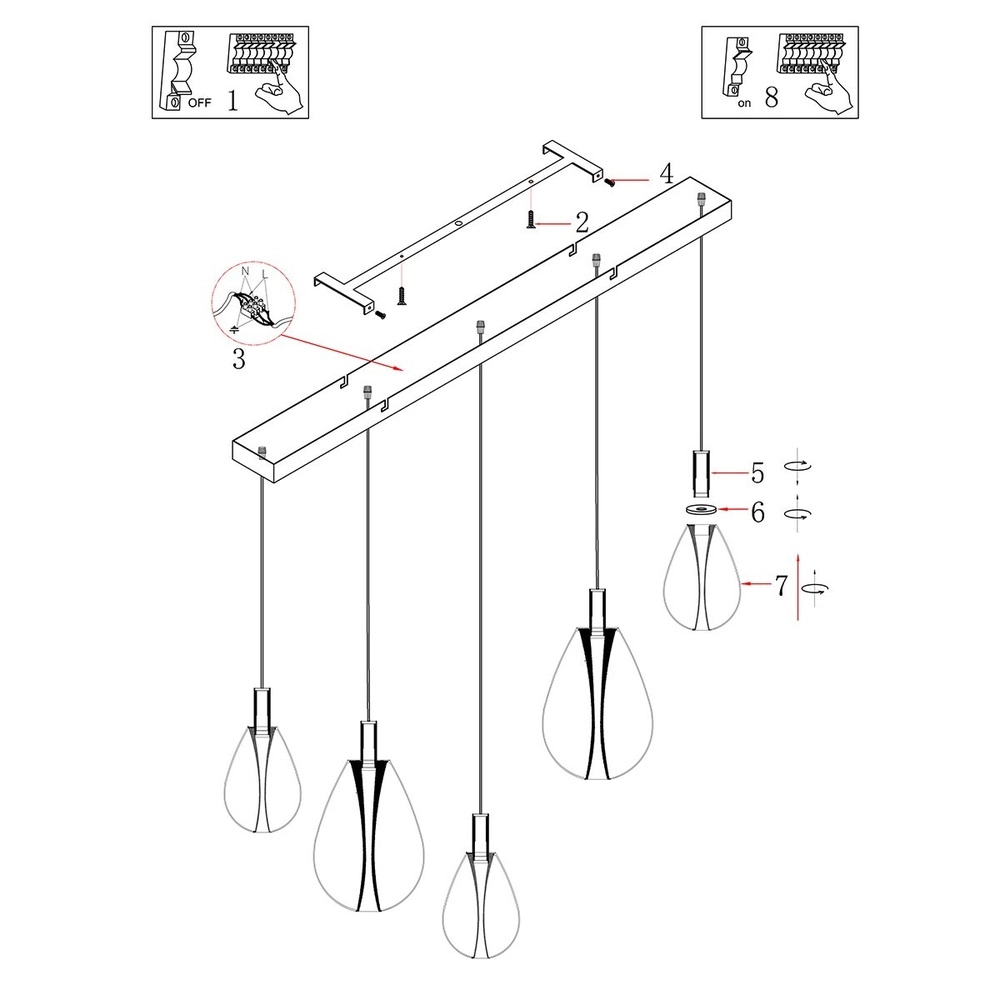 Pendant lamp Glimsy 5-light black with smoke glass Steinhauer 8712746177954